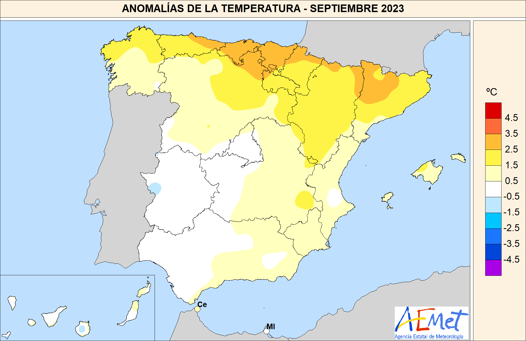 Mapa de temperaturas de septiembre de 2023