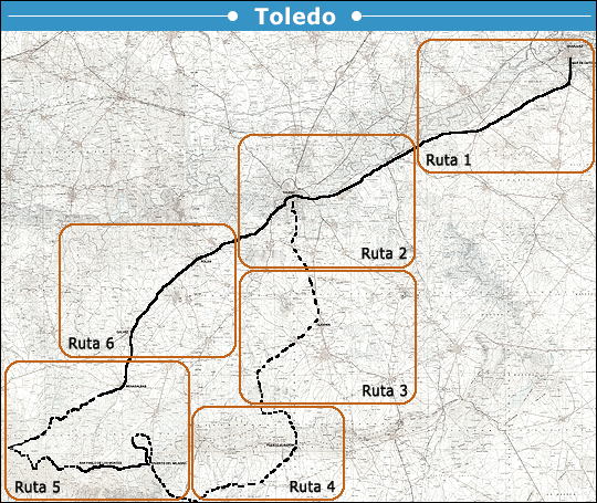 Mapa describiendo las rutas que hay en Toledo (a continuación se detallan las 6 rutas existentes)