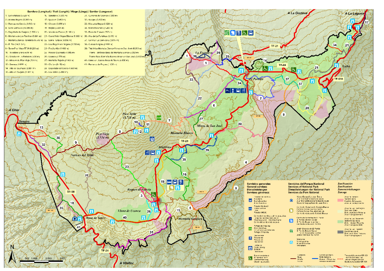 Mapa Oficial del Parque Nacional del Teide. Red de Senderos
