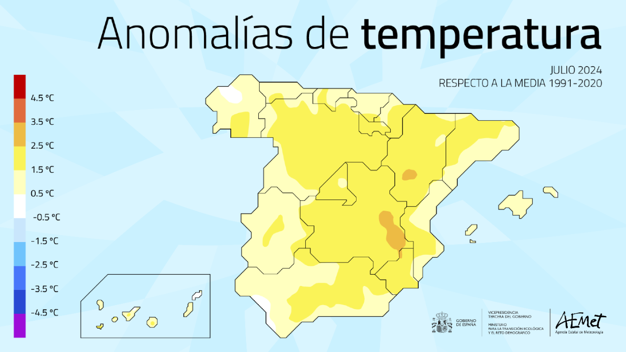 Anomalías de temperatura en julio de 2024