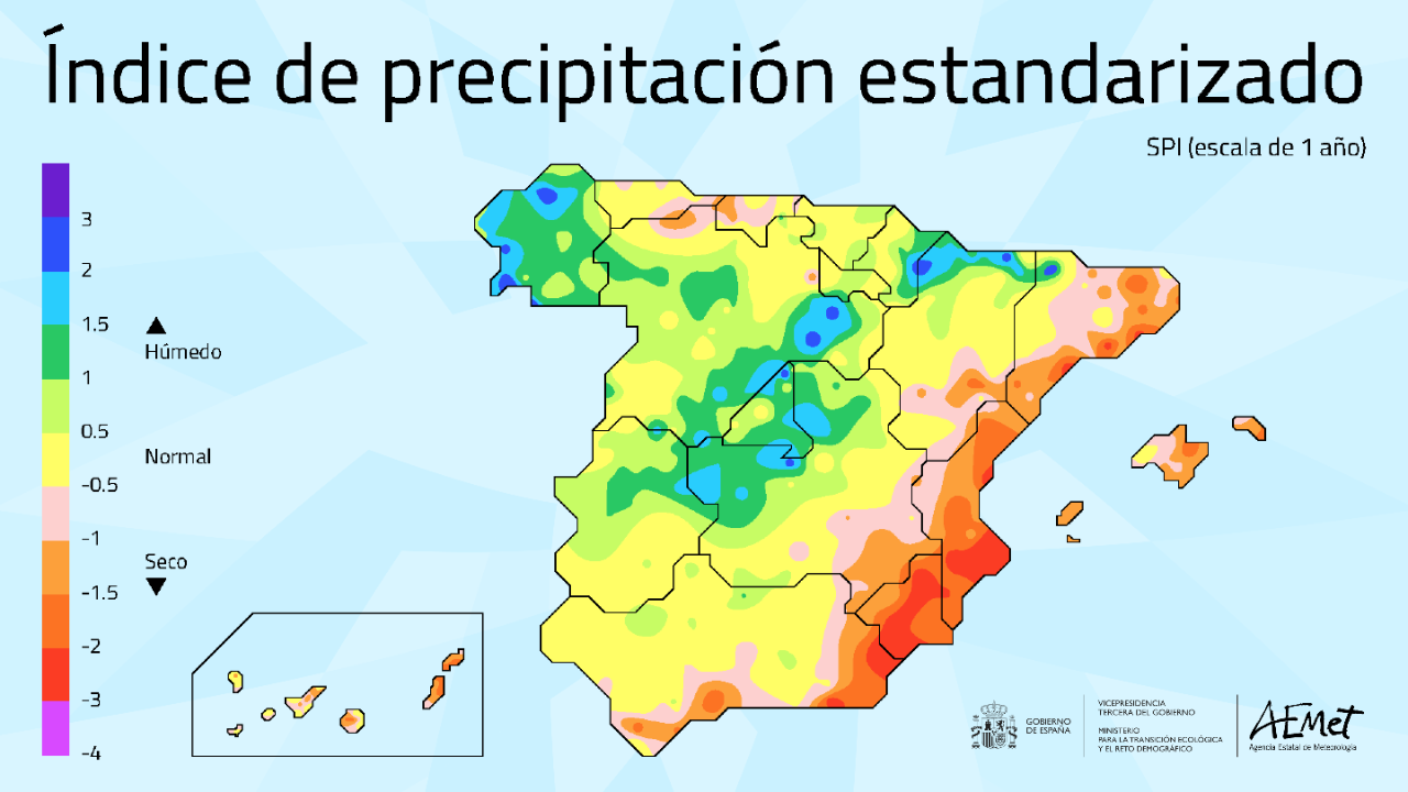 Índice de precipitación estandarizada (SPI), a escala de un año.