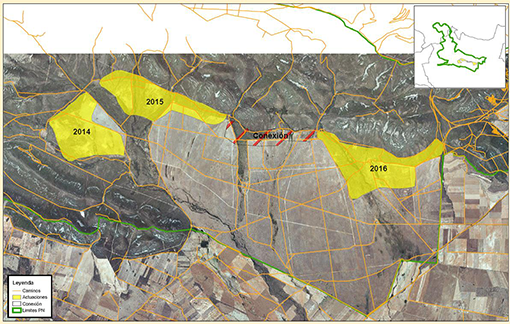 Zonas de actuación en el parque nacional de Cabañeros durante los años 2014, 2015 y 2016