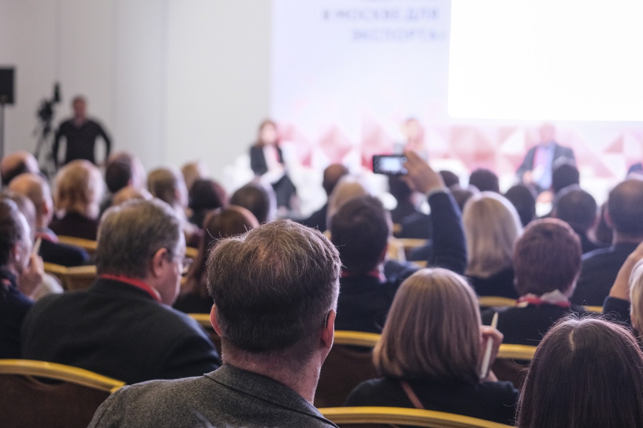 Moscow, Russia - December, 13, 2018: people on a conference in Moscow, Russia