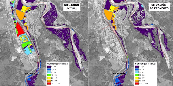 Evaluación de daños en situación actual y futura en una obra de protección frente a inundaciones