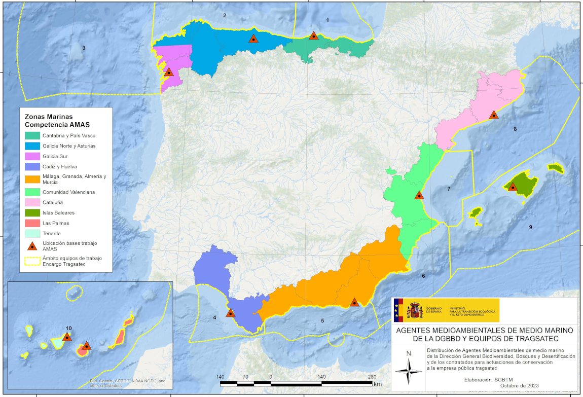 Mapa de localización de Agentes Mediambientales del Medio Marino